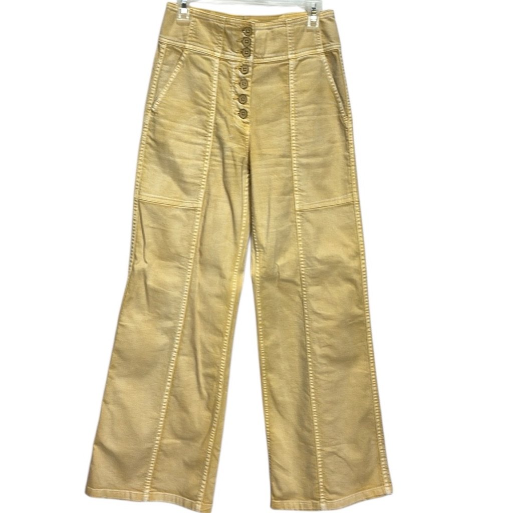 Ulla Johnson High Waisted Yellow Denim Jeans Acid Washed Cotton Wide Leg Flare